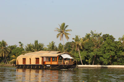 Kerala backwater landscape with coconut trees